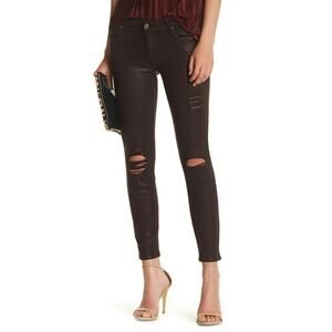 NWT Women's 7 For All Mankind Skinny Coated Faux Leather Distress Jeans Size 27